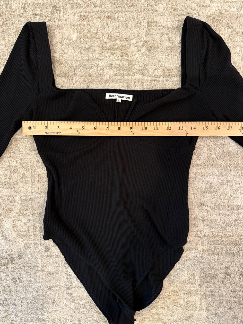 Reformation Heather Black Ribbed Tencel Sweetheart Bodysuit Size L - Picture 10 of 12